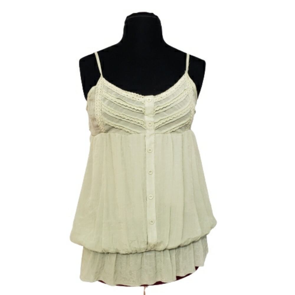 Smocked‎ Blouson Top Medium by Mine Pistachio Green